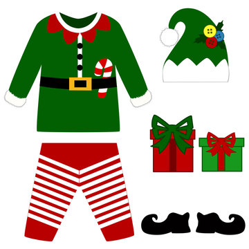 Romper suit. Christmas costume for children. Christmas elf costu