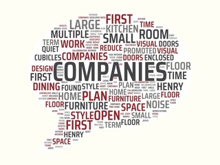 wordcloud with the main word companies and associated words, abstract illustration