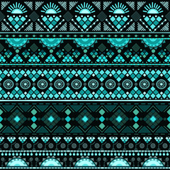 Ethnic seamless pattern in tribal style. Blue color for textile design. Hand drawn background. Vector stock illustration.