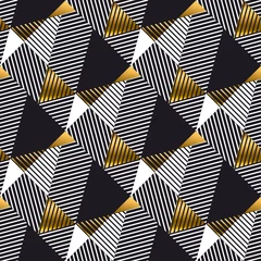 Behang Goud geometrisch abstract Abstract goud en zwart geometrisch naadloos patroon