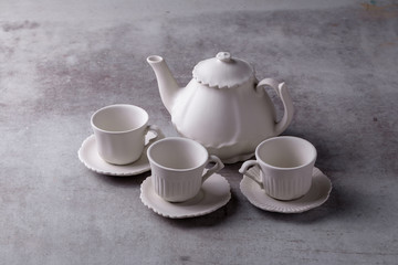 Teapot creamer, Cup and saucer on Cement Board