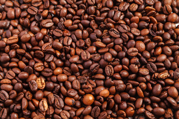 Background texture of roasted coffee beans