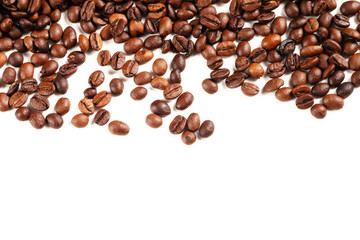 Roasted coffee beans on white background, isolated