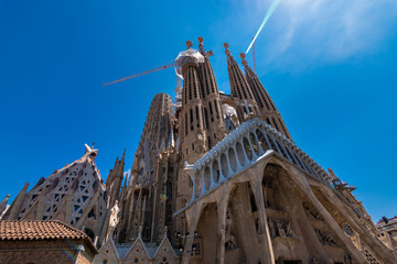Sagrada Familia Church Road view in Barcelona, Spain