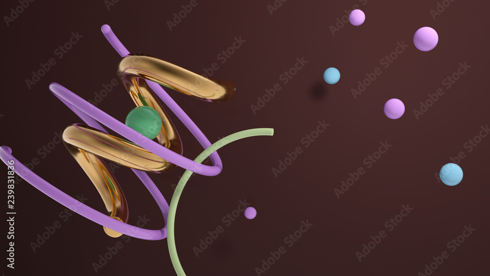 Poster simple abstract background made of tubes with spheres. 3d render geometry shapes.