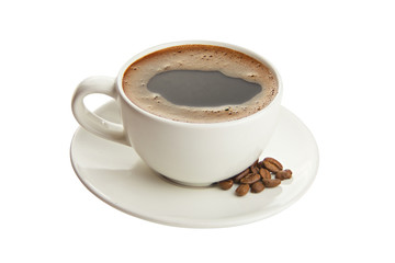 coffee in coffee cup with natural grains