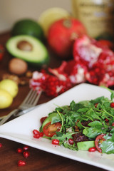 Pomegranate and rocket salad with avocado