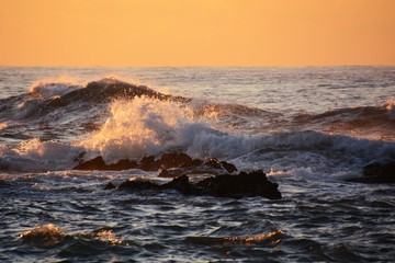 Wave splash is glowing in the surface