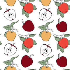 Vector line apple seamless pattern