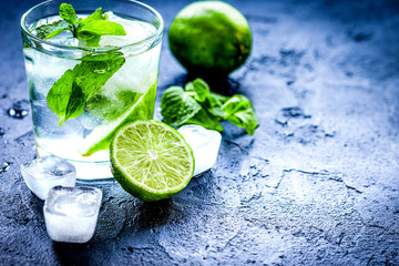 mojito in glass on dark background close up