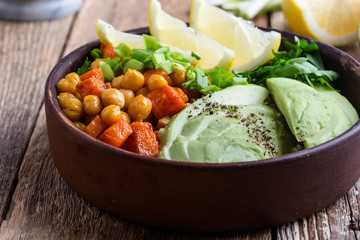 Healthy chickpea avocado quinoa bowl