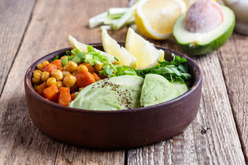 Healthy chickpea avocado quinoa bowl