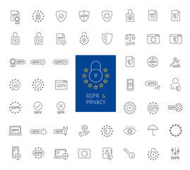 50 GDPR and privacy thin line icons