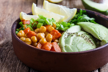 Healthy chickpea avocado quinoa bowl