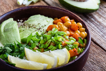 Healthy chickpea avocado quinoa bowl