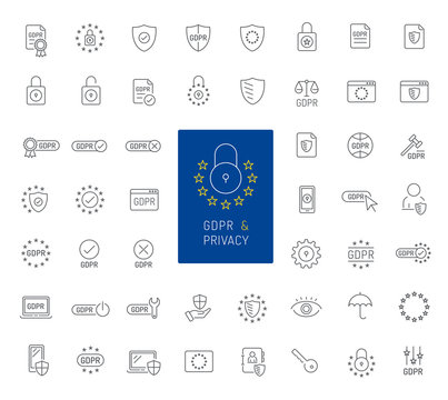 50 GDPR and privacy thin line icons