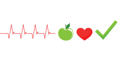 healthy lifestyle concept cardiology with green apple vector illustration EPS10