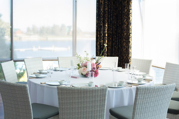 Event white restaurant table served and wait for guests