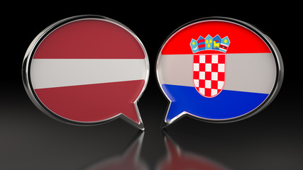 Latvia and Croatia flags with Speech Bubbles. 3D illustration