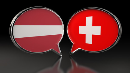 Fototapeta premium Latvia and Switzerland flags with Speech Bubbles. 3D illustration