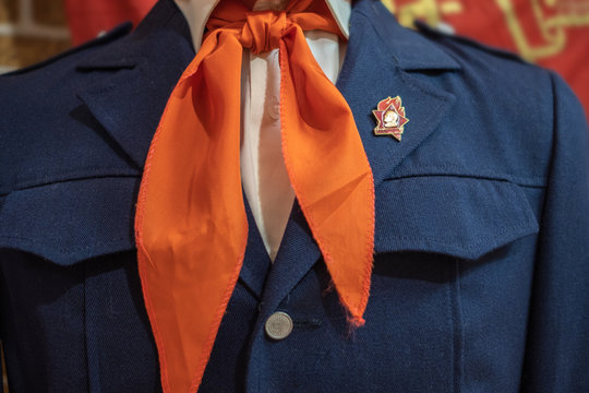 red tie on a school uniform dark blue in the USSR
