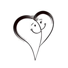 Two drawn hearts with smile isolated on white background. Vector illustration.