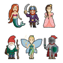 Set of fairy-tale characters pixel art on white background. Vector illustration. - 239839074
