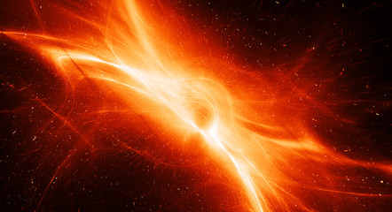 Fiery glowing interstellar plasma field in deep space - obrazy, fototapety, plakaty