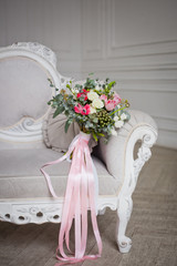 wedding bouquet on a chair