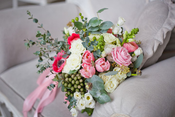 wedding bouquet on a chair