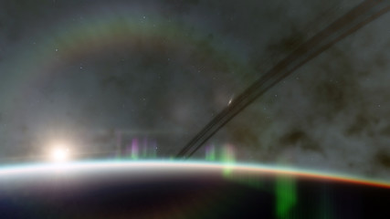 Planet in the space. Colorful art. Solar system. Gradient color. Space wallpaper. Elements of this image furnished by NASA