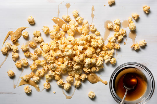 Maple butter popcorn drizzled with maple syrup.