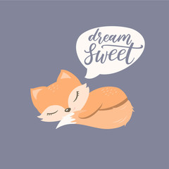 Lovely animal cartoon character. Cute little fox