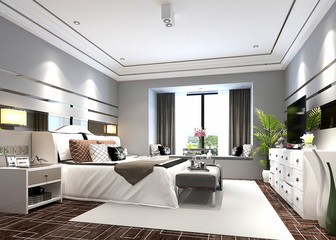 3d render of modern hotel bedroom