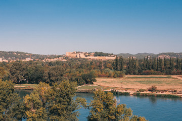 Fototapeta na wymiar View of the River Rhone from the height of the Avignon Palace