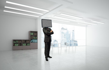 Businessman with TV instead of head.