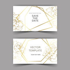 Fototapeta na wymiar Vector Golden rose. Wedding background card golden crystal border. Thank you, rsvp, invitation card. Engraved ink art.