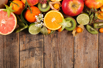 fruits on wood background