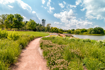Summer landscape of Chicago Botanic Garden, Glencoe, Illinois, USA
