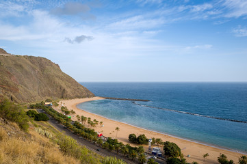 Tenerife island famous Teresitas sand beach earial view. Canary islands, Spain