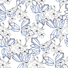 Vector. Blue flax flower. Engraved ink art. Seamless pattern on white background. Fabric wallpaper print texture.
