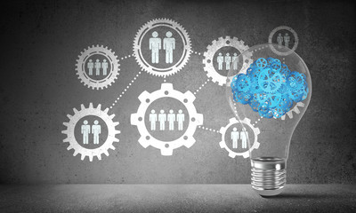 Cloud from gears inside lightbulb.