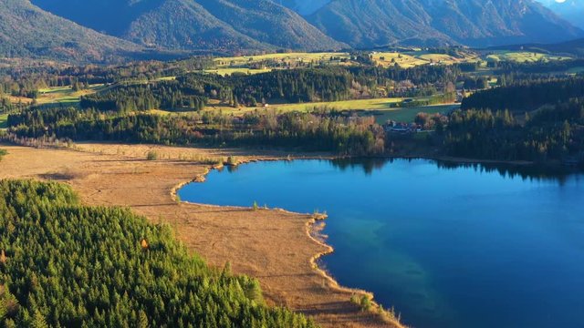 Aerial view, Flight to Barmsee, Grubsee, behind the alps, Bavaria, Germany,