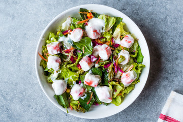 Crab Sticks Surimi Salad with Sauce. in Glass Bowl.