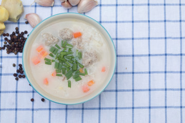 Rice porridge with pork or rice soup, Asia food culture from rice