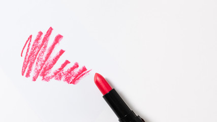 red lipstick stroke isolated on white background. Copy space