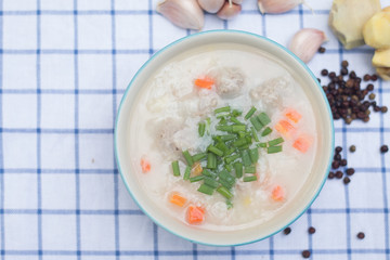 Rice porridge with pork or rice soup, Asia food culture from rice
