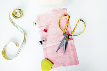 Creative sewing supplies and accessories on a table