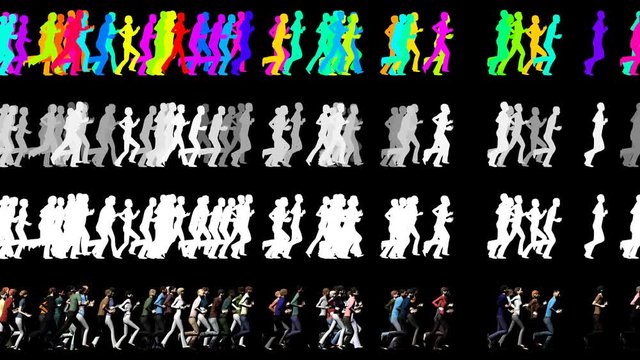 Crowd of People Running in One Direction - 3D Animation Video Element