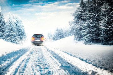 winter car on white road 